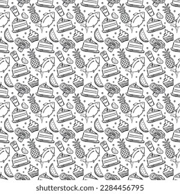 Seamless food pattern. Doodle vector food illustration.  Hand-drawn food background
