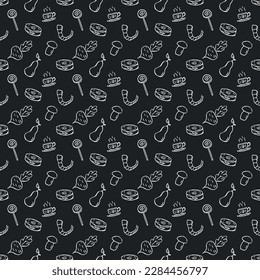 Seamless food pattern. Doodle vector food illustration.  Hand-drawn food background