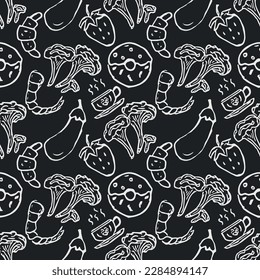 Seamless food pattern. Doodle vector food illustration.  Hand-drawn food background