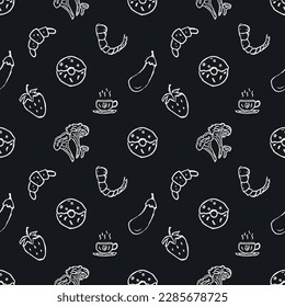 Seamless food pattern. Doodle vector food illustration.  Hand-drawn food background