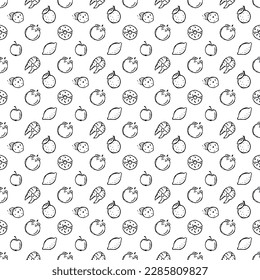 Seamless food pattern. Doodle vector food illustration.  Hand-drawn food background
