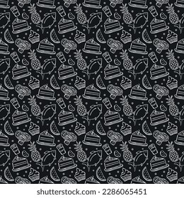 Seamless food pattern. Doodle vector food illustration.  Hand-drawn food background