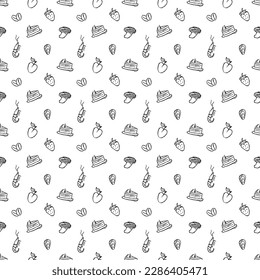 Seamless food pattern. Doodle vector food illustration.  Hand-drawn food background