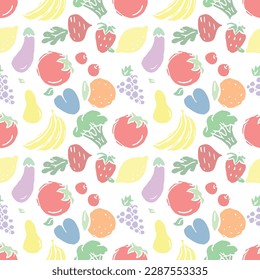 Seamless food pattern. Doodle vector food illustration.  Hand-drawn food background