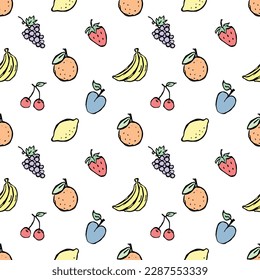 Seamless food pattern. Doodle vector food illustration.  Hand-drawn food background