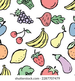 Seamless food pattern. Doodle vector food illustration.  Hand-drawn food background