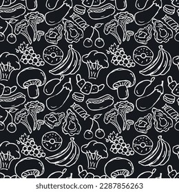 Seamless food pattern. Doodle vector food illustration.  Hand-drawn food background