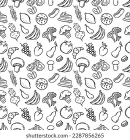 Seamless food pattern. Doodle vector food illustration.  Hand-drawn food background