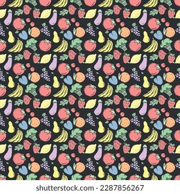 Patrón de comida sin foco. Ilustración de alimentos vectoriales de Doodle.  Fondo alimentario de mano