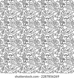 Seamless food pattern. Doodle vector food illustration.  Hand-drawn food background