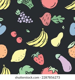 Seamless food pattern. Doodle vector food illustration.  Hand-drawn food background
