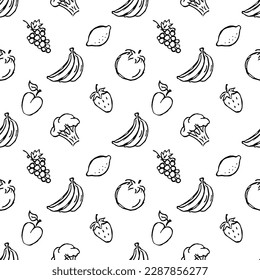 Seamless food pattern. Doodle vector food illustration.  Hand-drawn food background