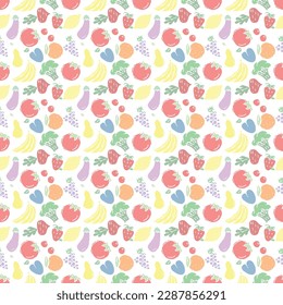 Seamless food pattern. Doodle vector food illustration.  Hand-drawn food background