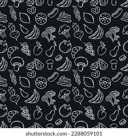 Seamless food pattern. Doodle vector food illustration.  Hand-drawn food background
