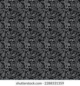 Seamless food pattern. Doodle vector food illustration.  Hand-drawn food background