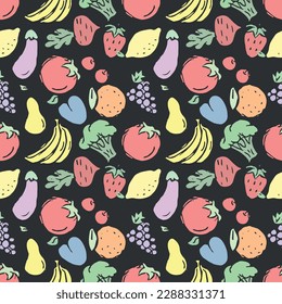 Seamless food pattern. Doodle vector food illustration.  Hand-drawn food background