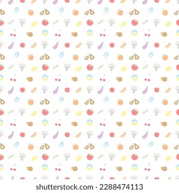 Seamless food pattern. Doodle vector food illustration.  Hand-drawn food background