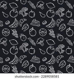 Seamless food pattern. Doodle vector food illustration.  Hand-drawn food background