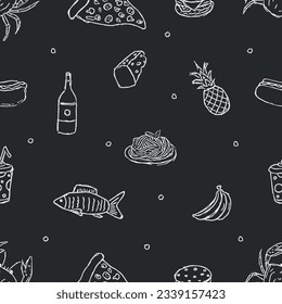 Seamless food pattern. Drawn food background