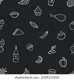 Seamless food pattern. Drawn food background