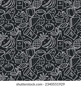 Seamless food pattern. Drawn food background