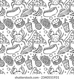 Seamless food pattern. Drawn food background