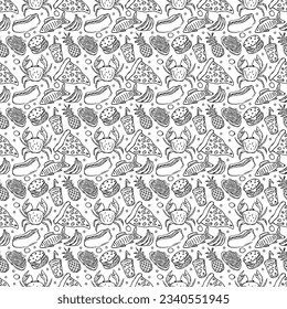 Seamless food pattern. Drawn food background