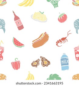 Seamless food pattern. Drawn food background