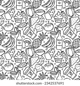 Seamless food pattern. Drawn food background