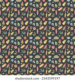 Seamless food pattern. Drawn food background