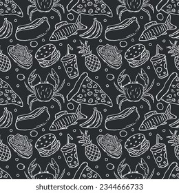 Seamless food pattern. Drawn food background