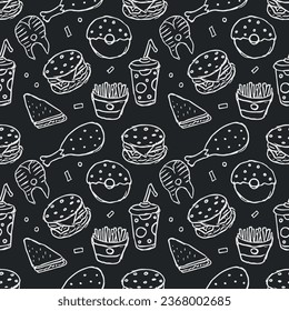 Patrón de comida sin foco. Fondo de la comida del doodle dibujado