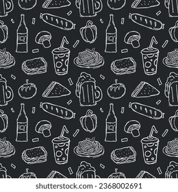 Patrón de comida sin foco. Fondo de la comida del doodle dibujado