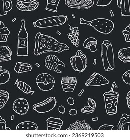 Seamless food pattern. Drawn doodle food background