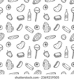 Patrón de comida sin foco. Fondo de la comida del doodle dibujado