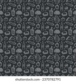 Seamless food pattern. Drawn doodle food background