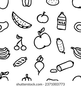 Seamless food pattern. Drawn doodle food background