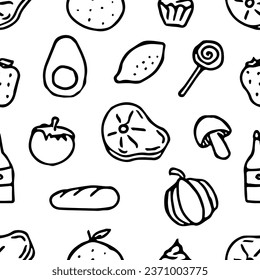 Seamless food pattern. Drawn doodle food background