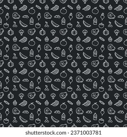 Seamless food pattern. Drawn doodle food background