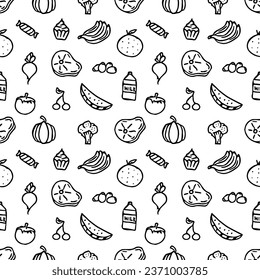 Seamless food pattern. Drawn doodle food background