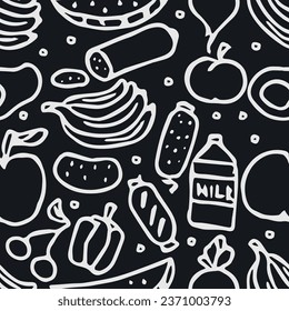 Seamless food pattern. Drawn doodle food background