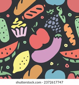 Seamless food pattern. Drawn doodle food background