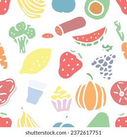 Patrón de comida sin foco. Fondo de la comida del doodle dibujado