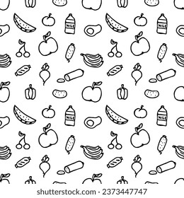 Seamless food pattern. Drawn doodle food background