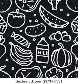 Seamless food pattern. Drawn doodle food background