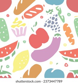 Seamless food pattern. Drawn doodle food background