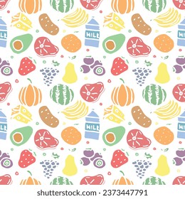 Seamless food pattern. Drawn doodle food background