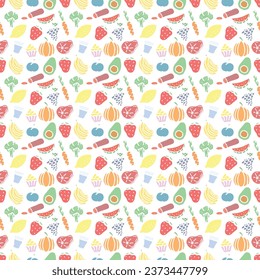 Seamless food pattern. Drawn doodle food background