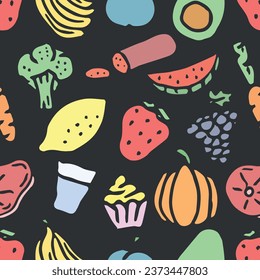 Seamless food pattern. Drawn doodle food background