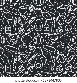 Seamless food pattern. Drawn doodle food background